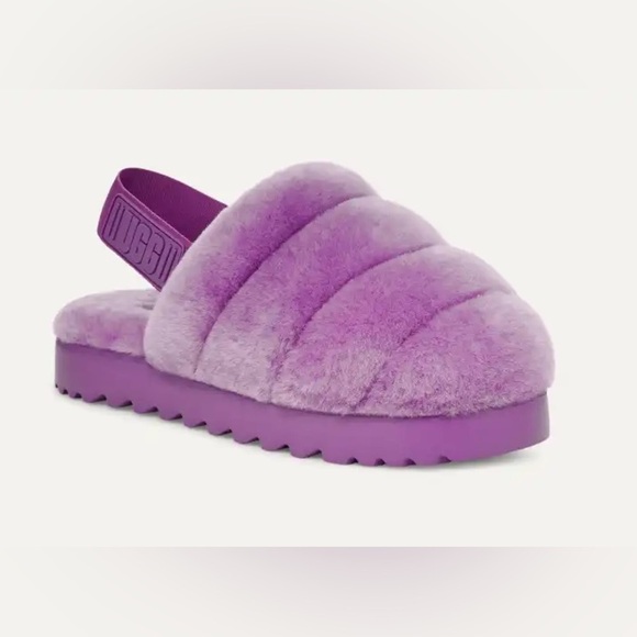 UGG PURPLE LAVENDER SUPER FLUFF SLIPPERS SIZE 6 - Picture 2 of 9